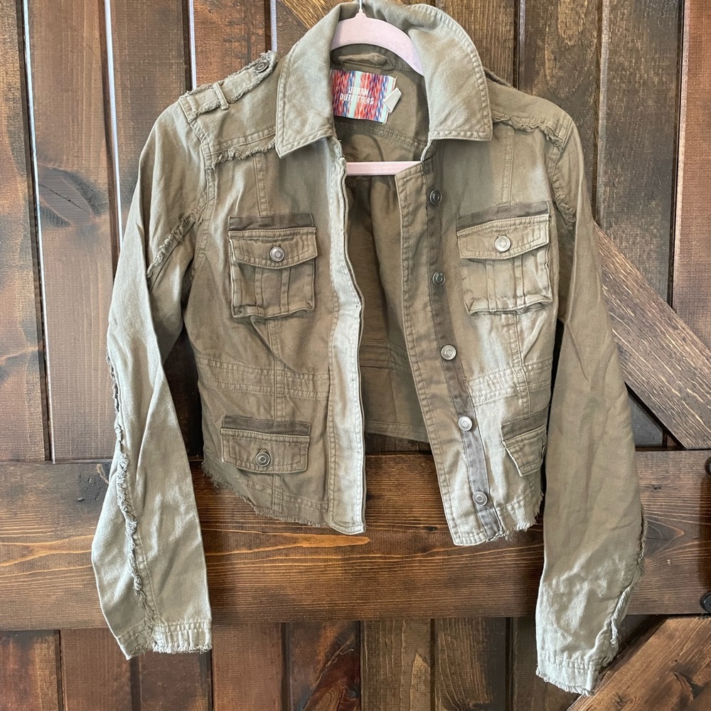 Urban Outfitters Green Jean Jacket Cropped Utility Style